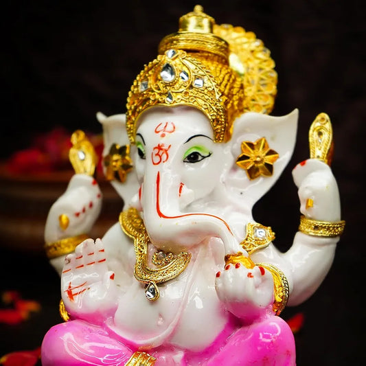 Ekhasa Handpainted Ganesha Idol Marble Dust Ganesh Murti Jewellery Embellished