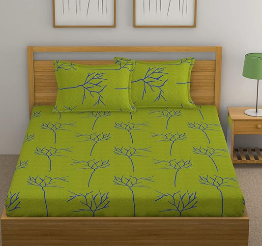 Huesland by Ahmedabad Cotton 144 TC Cotton King Size Bedsheet with 2 Pillow Covers - Green