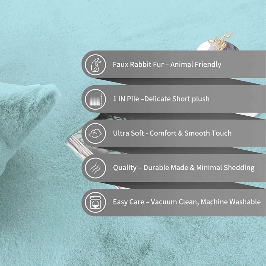Luxe Home Runner Super Soft Anti Skid Rabbit Fur 2 X 5 Ft Colour Turquish