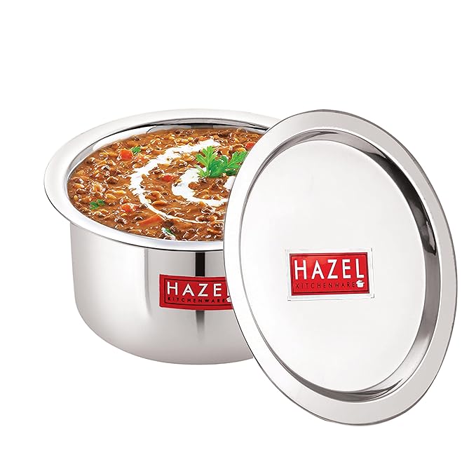 Hazel Alfa Stainless Steel Tope Patila with Lid Round Bottom Boiling Vessels Bhagona Dekchi (1.9 Litre)