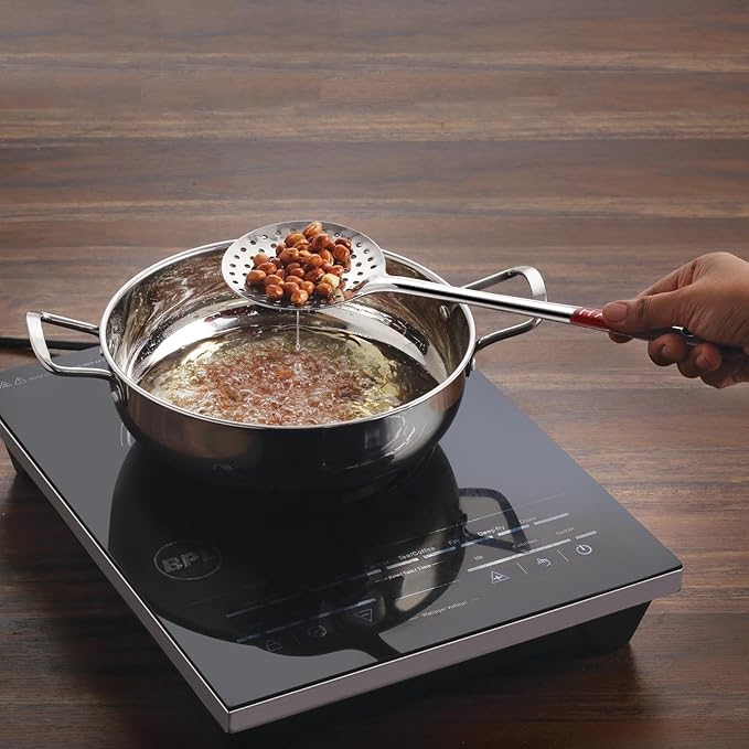 Hazel Stainless Steel Puri Frying Strainer Jhara Versatile Deep Fry Chalni with Handle for Kitchen