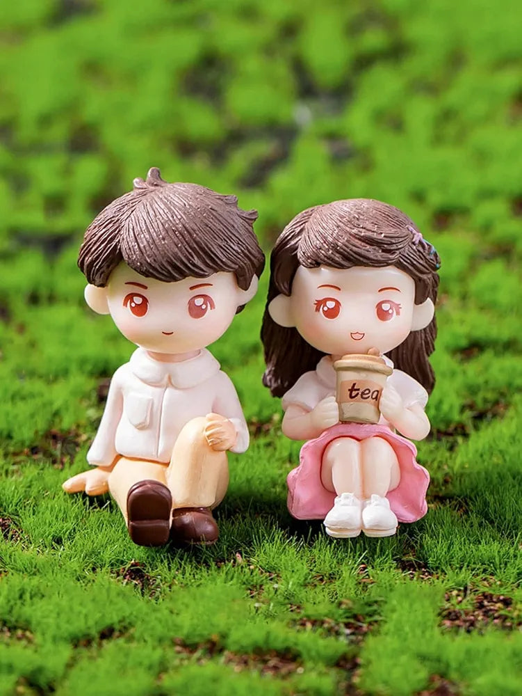 Satyam Kraft 1 Set Miniature Couple Figurines with Bench Cute Tea Time Resin Dolls