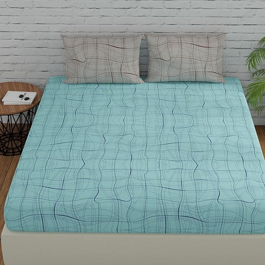 Huesland by Ahmedabad Cotton 144 TC Cotton Bedsheet for Double Bed King Size with 2 Pillow Covers | Orchid Bouquet & Harbor Grey