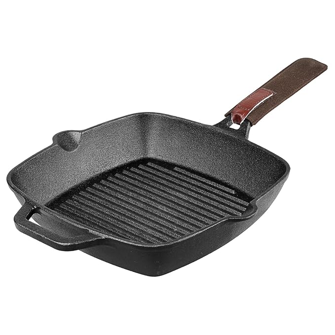 Vinod Legacy Pre Seasoned Cast Iron Grill Pan - 24 cm | Naturally Non Stick Loha Barbeque/Tandoor Grill Pan