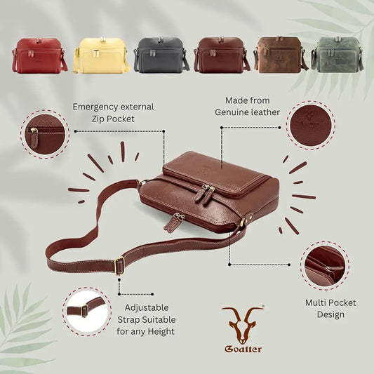 Goatter Genuine Leather Casual Sling Bag for Girls and Women