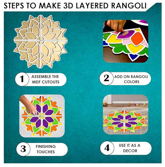 Solobolo Diy Rangoli Mats for Pooja Decoration | 4 Pieces Mdf Lotus Flower Rangoli Stencils for Door Entrance Home Decor