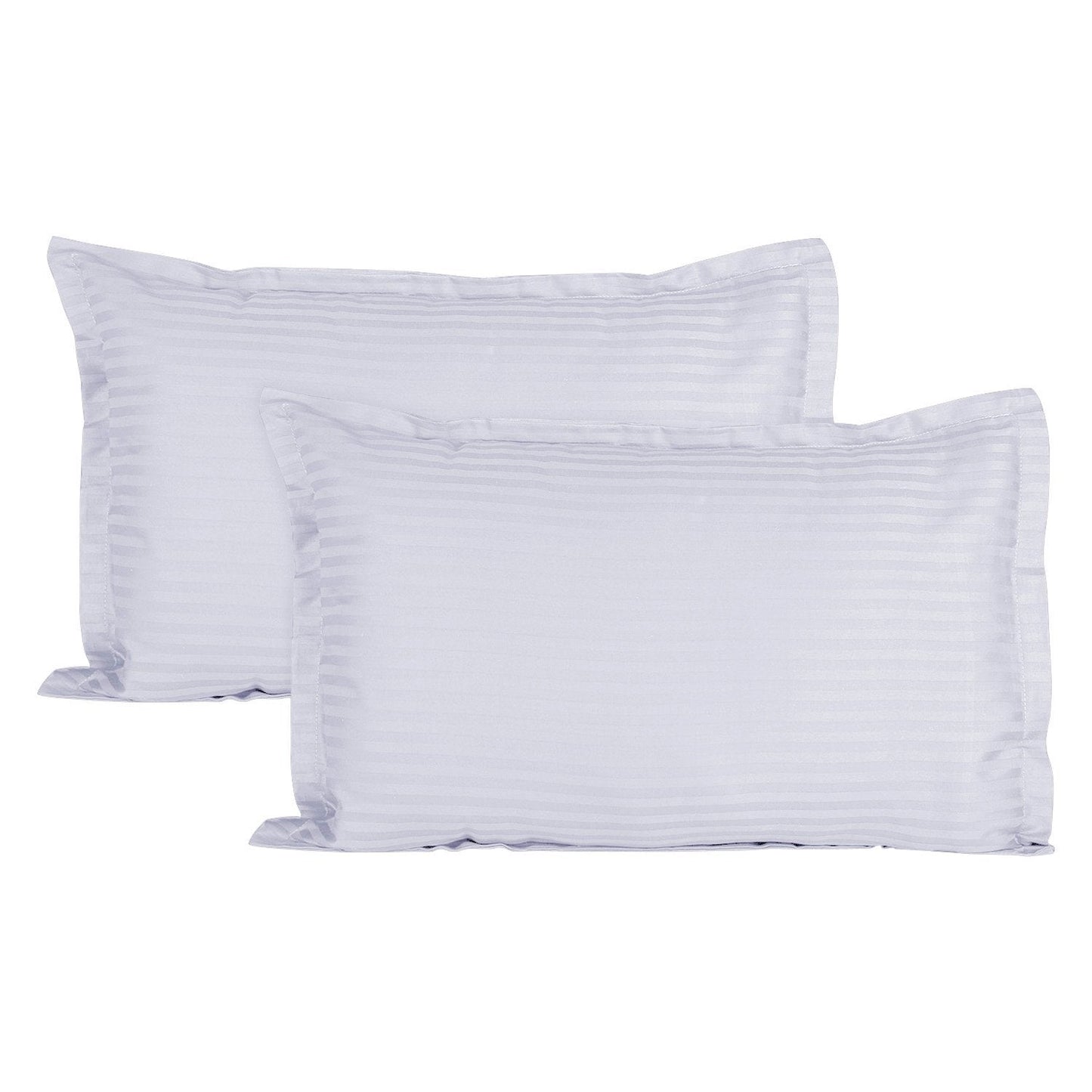 Ahmedabad Cotton Sateen Striped 220TC Cotton Standard 2 Pillow Covers | White