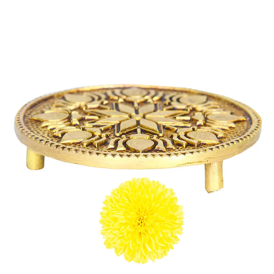 anciently Round Chowki | Pooja Chowki Round Brass, Gold Colour, 1 Piece