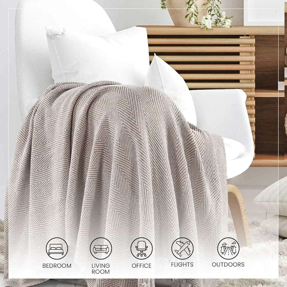 Sashaa World Striped Chevron Throw Blanket Colour Light Grey