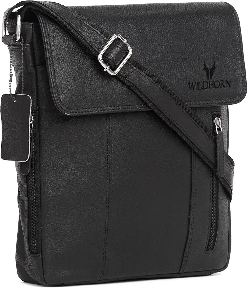 WildHorn Leather 11 inch Sling Messenger Bag for Men I Multipurpose Crossbody Bag I Travel Bag with Adjustable Strap