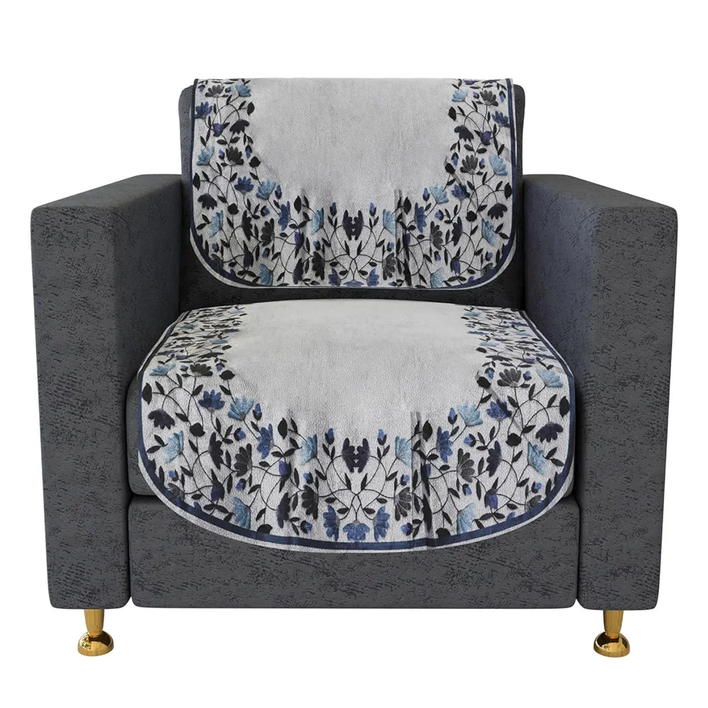 Kuber Industries 5 Seater Couch Cover Set Blue Digital Leaf Sofa Slipcover Gray