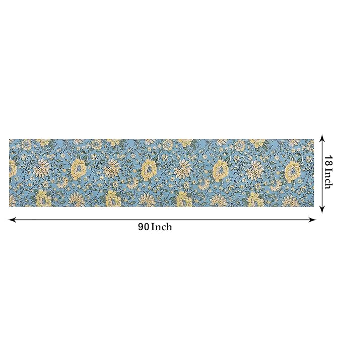 Texstylers Cotton Canvas Block Printed Jaipuri Rajasthani 1 Table Runner and 8 Placemat Set