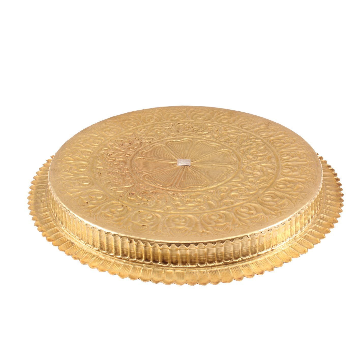 Indian Art Villa Pure Brass Pooja Decorative Thali Plate Edge Design | Diameter 12 Inches