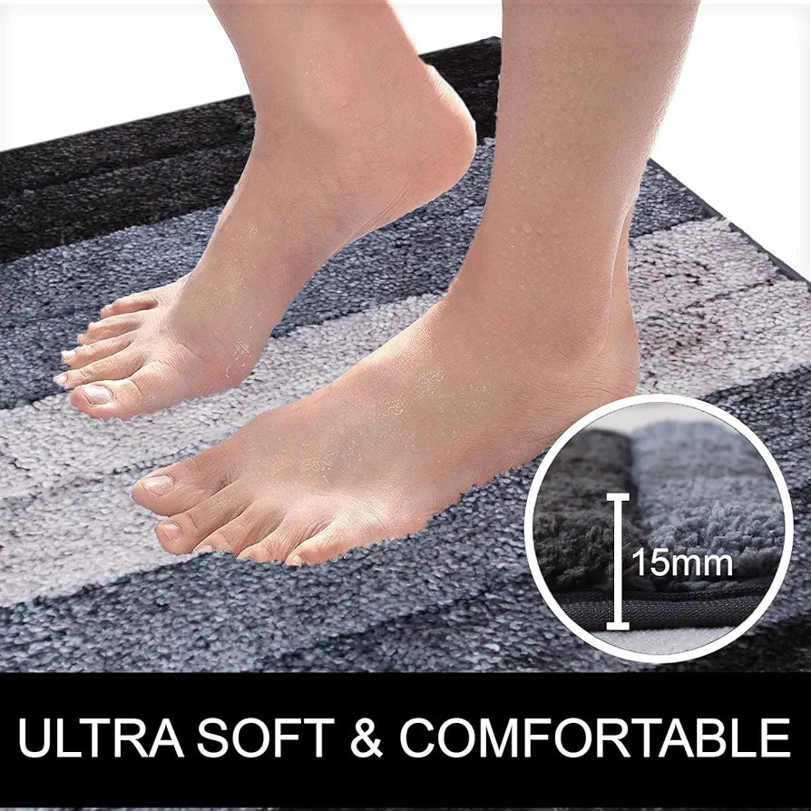 Luxe Home International Microfiber Rectangular Bath mat Soft Anti Slip Skid Luxury Mats 40X60 Cm Colour Shadow (Pack of 2)