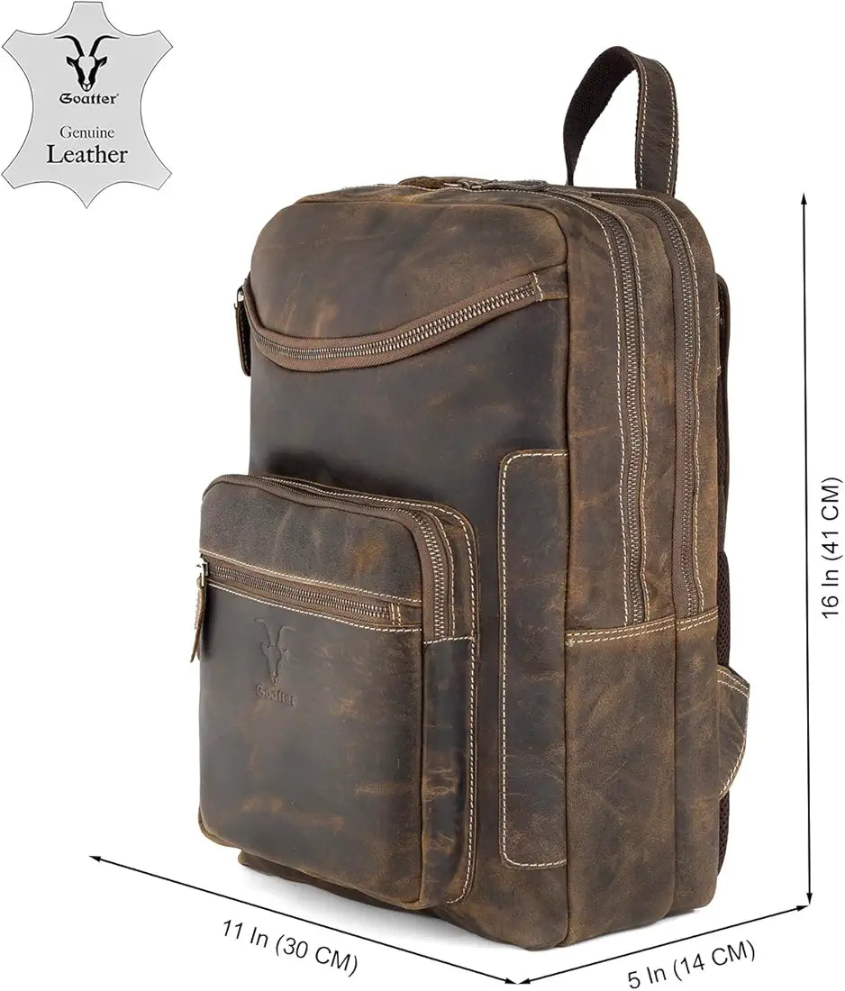Goatter Men's Hunter Leather Backpack For 16 Laptop Office And Travel Camping Rucksack