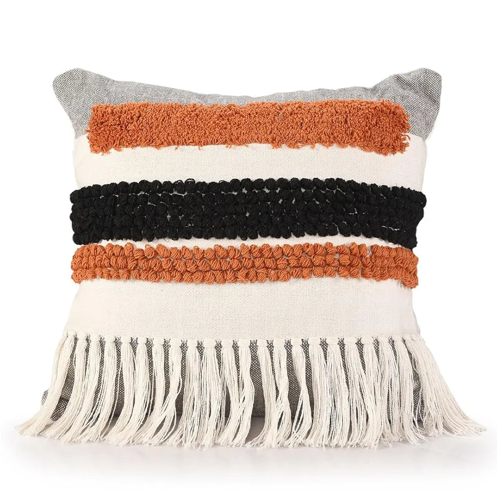 Sashaa World Multi Coloured Taseled And Tufted Cotton Cushion Cover Colour Multi