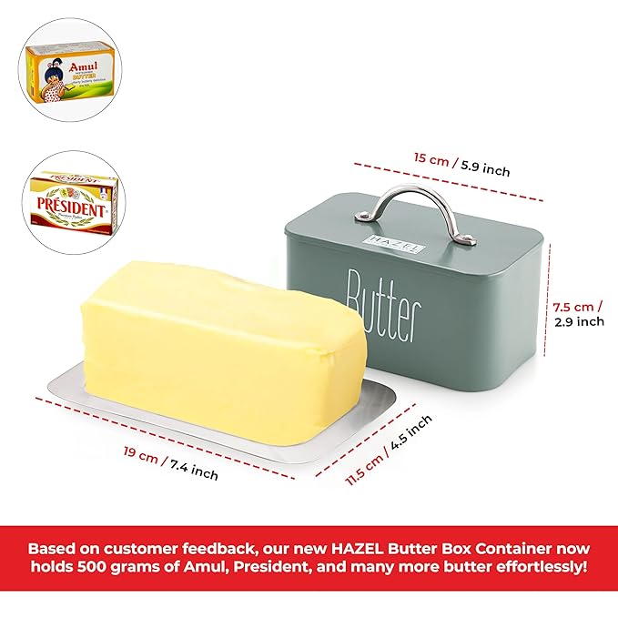 Hazel Butter Box Container with Handle Lid 500 gram Butter Dish with Cover