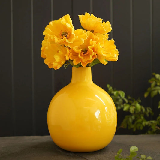 Behoma Metal Flower Vase Sunshine Yellow Flowers not Included