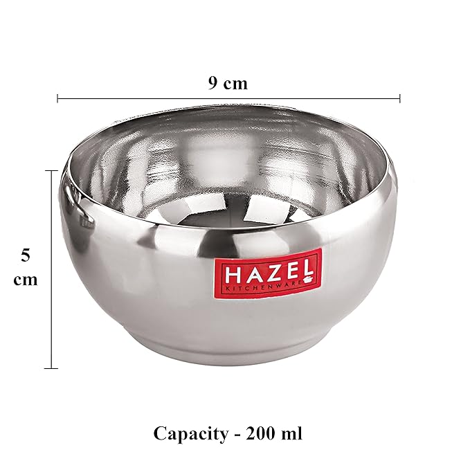 Hazel Stainless Steel Serving Bowl Bowl for Dessert Cereal Smoothie Steel Katori for Serving 200 ml Silver
