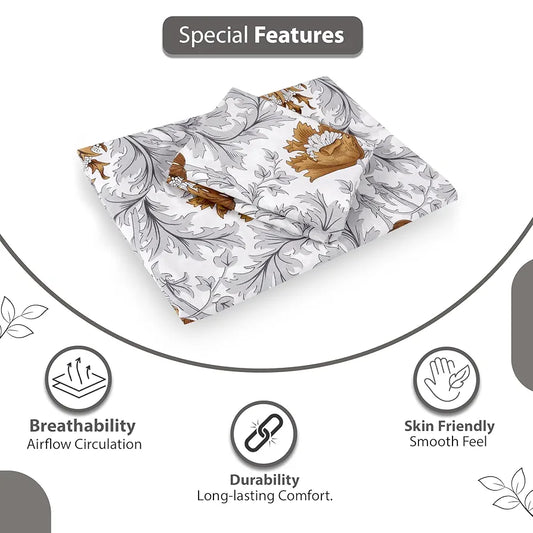 Divine Casa Bedsheet for Single Size Bed 144 TC Cotton Bedsheet for Single Size Bed with 1 Pillow Cover Floral Colour Amber Grey