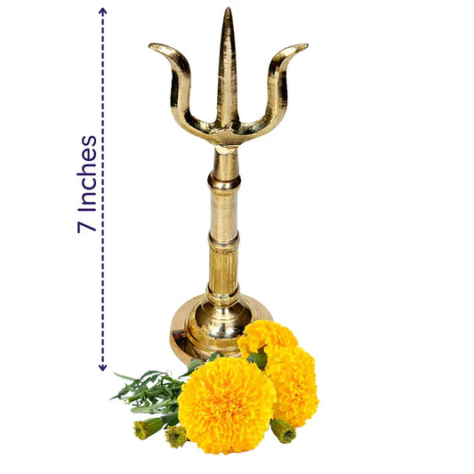 Anciently Brass Trishul on Stand | Brass Thirisoolam on Stand | Brass Soolam on Stand 7 Inches Height, Gold Colour