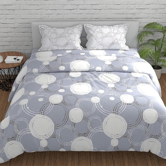 Huesland by Ahmedabad Cotton 144 TC King Size Bedsheet Cotton with 2 Pillow Covers | Sphere | Grey & Off White