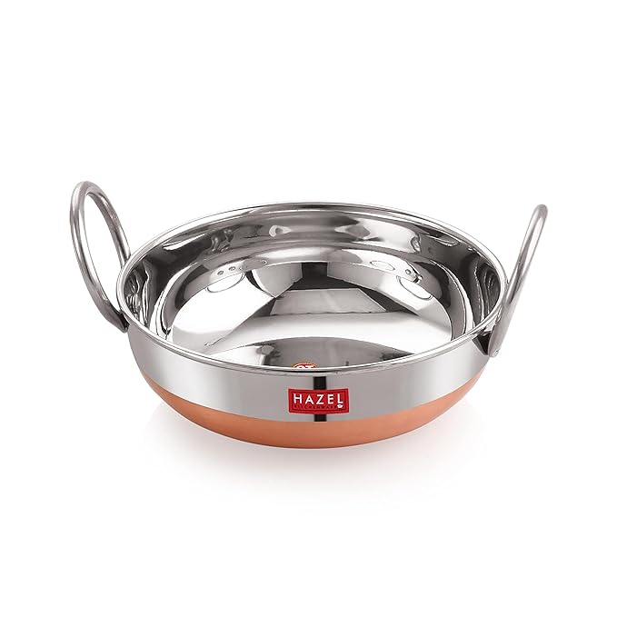 Hazel Stainless Steel Kadai with Copper Bottom Premium Heavy Gauge Steel Kadai