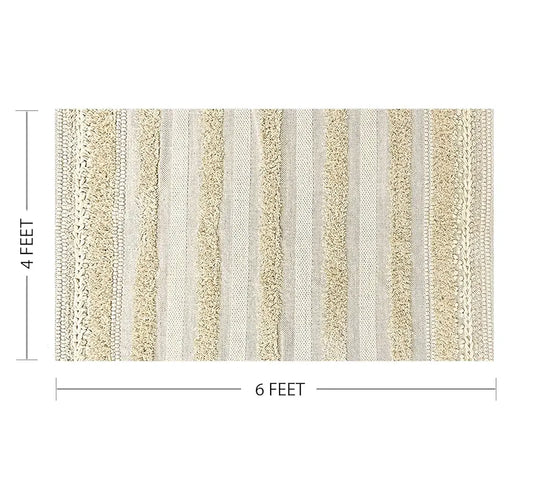 Sajavat Home Pure Cotton Soft and Durable Floor Rug Cream & White