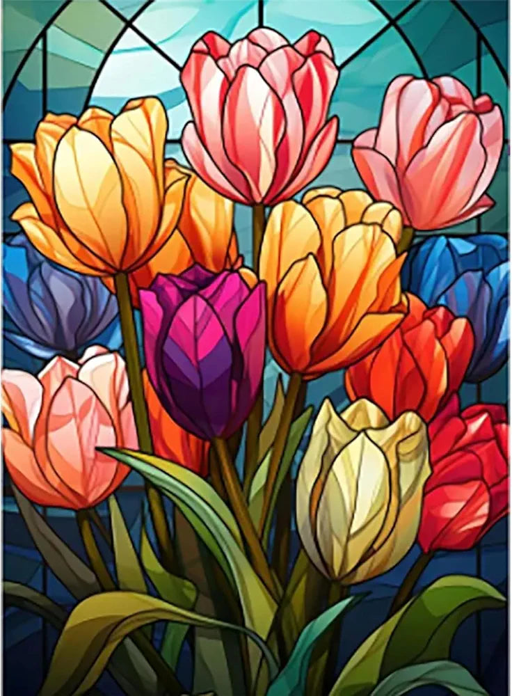 TREXEE Flower DIY Paint by Numbers Kit for Adults & Kids - Oil Paint by Numbers for Adults Beginner, Tulip Flowers Acrylic Paint by Numbers for Gift Home Wall Decor PNB