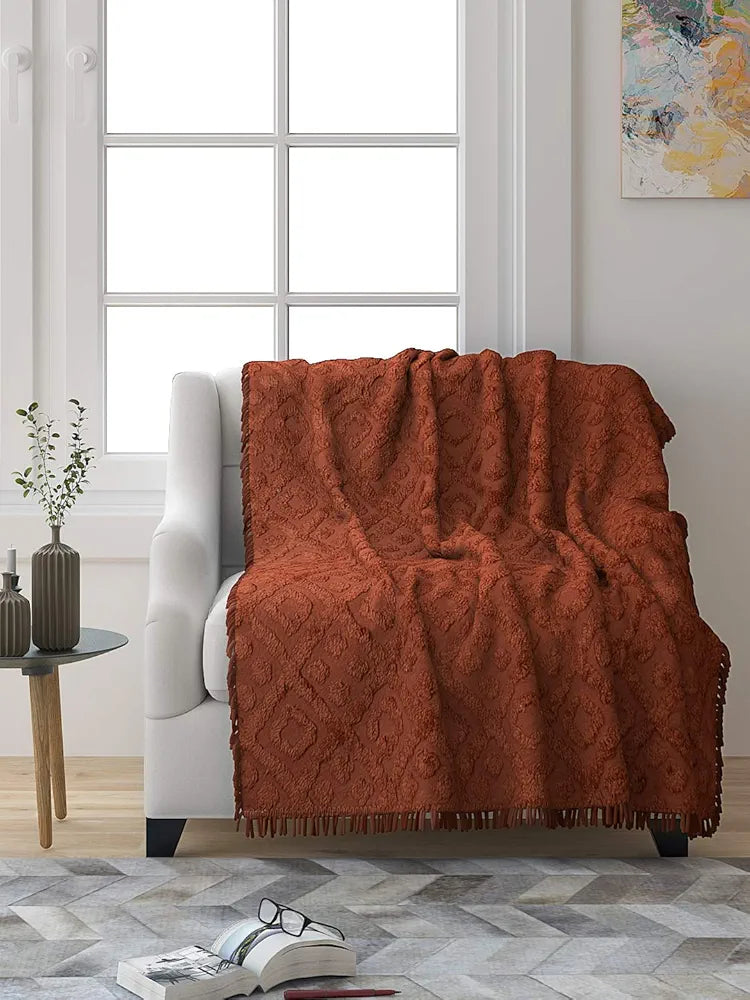 Saral Home Easy Living Soft Cotton Unique Design Tufted Throw Sofa Cover Colour Brown (Packof 2)