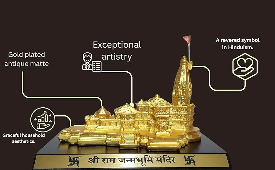 Gold Art India Ram Mandir Ayodhya Gold Plated Matte 24 Karat Minature Large