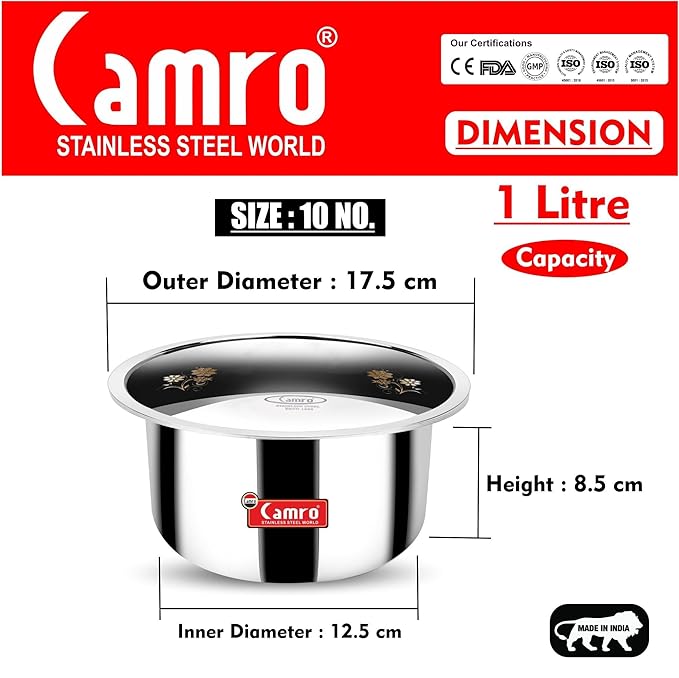 Camro Tripro Triply Artisian Tope with lid 10 No 1 Liters Capacity Cauldron Tope Handi