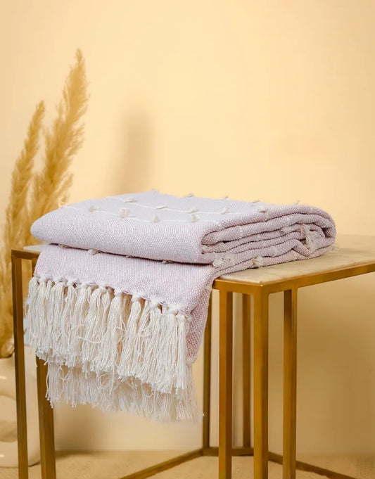 Sajavat Home Hand-Knitted Pure Cotton 3 Seater Sofa Throw Colour Summer Pink