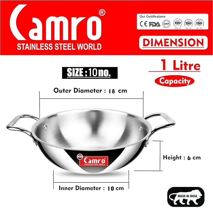 Camro Triply Artisian Serving Pot with Lid 18 No 6.2 Liters Induction Friendly Dishwasher Safe