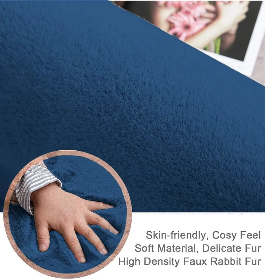 Luxe Home International Rabbit Fur Rectangular Carpet Soft Anti Slip Skid Ruffle Mats 4X6 Feet Colour Teal