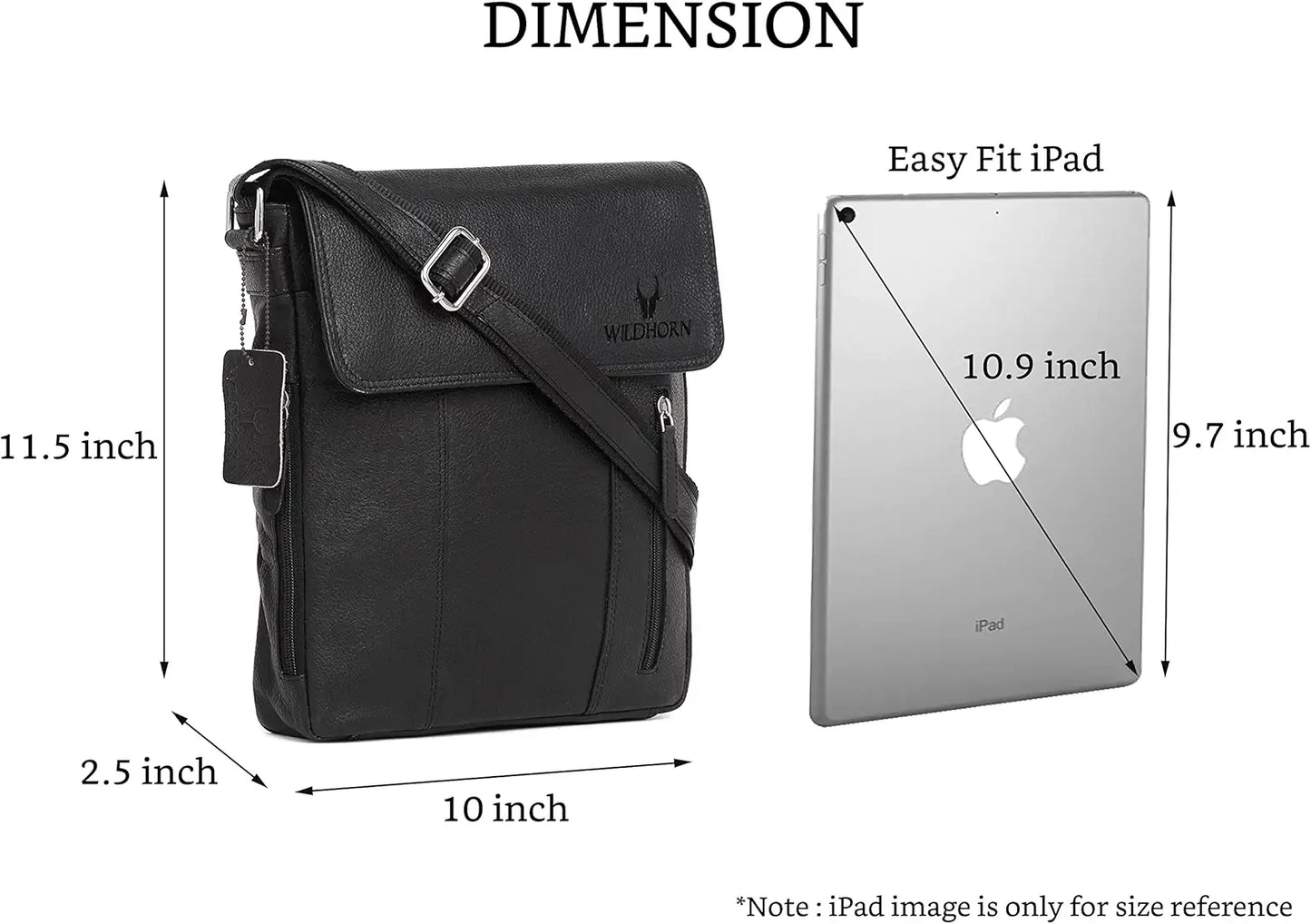 WildHorn Leather 11 inch Sling Messenger Bag for Men I Multipurpose Crossbody Bag I Travel Bag with Adjustable Strap