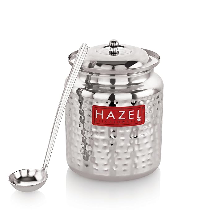 Hazel Stainless Steel Ghee Pot with Spoon 600 ml Oil Containers for Kitchen With Lid