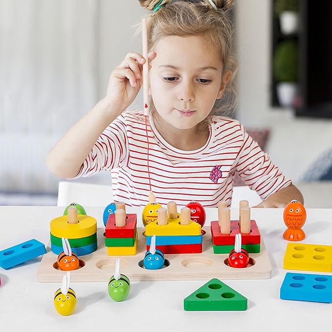 Kidology Montessori Toys for 1+ Year Old Wooden Shape Sorting & Toddler Fishing Toys