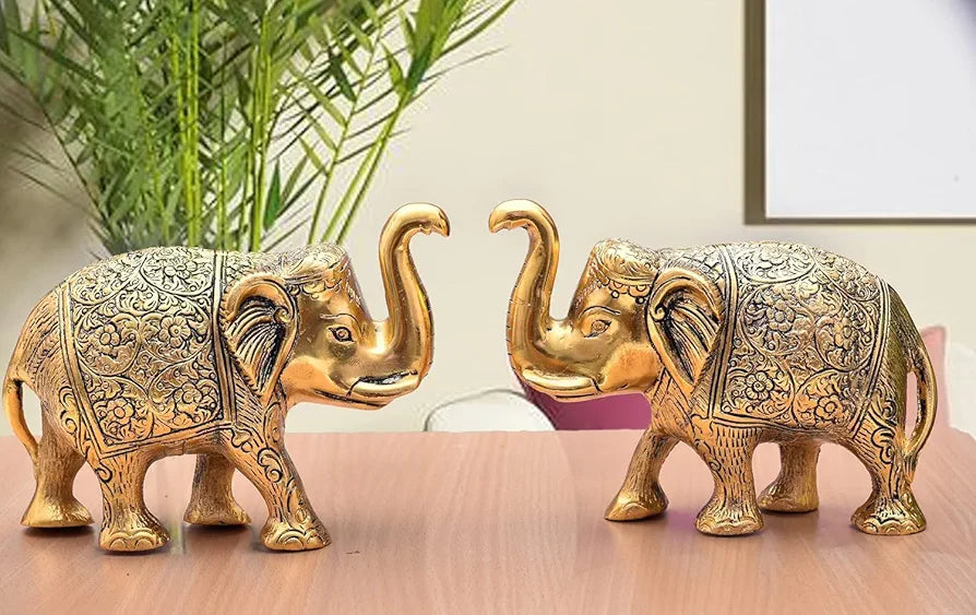 Chhariya Crafts Metal Elephant Pair of 2 for Gift Home and Office Table Decorative Showpiece