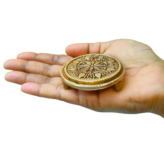 Anciently Round Chowki | Pooja Brass Chowki, Gold Colour, 1 Piece , Religious