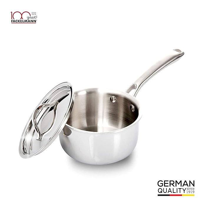 Fackelmann Triply Stainless Steel Sauce pan with Designer Lid 14 cm 1.10 litres Silver Color