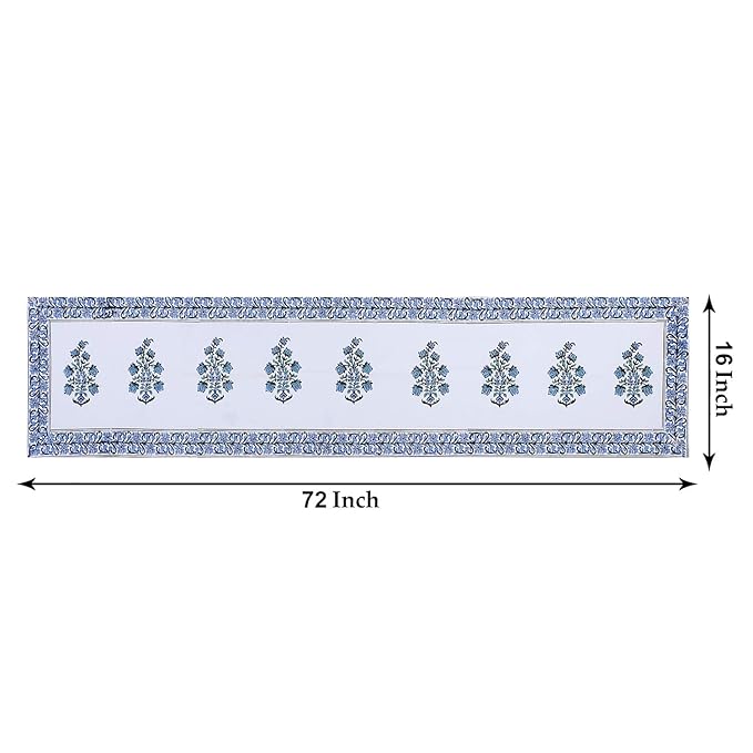 Texstylers Canvas Block Printed Jaipuri Rajasthani Pattern Table Runner 16x72 Inch