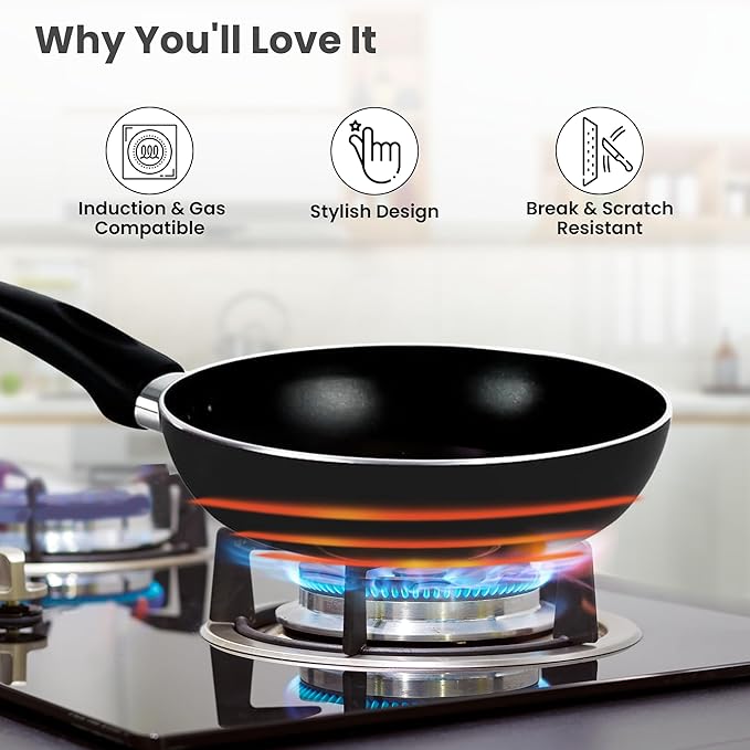 Savya Home Non Stick Frying Pan 22 Cm Stove & Induction Cookware Minimal Oil Cooking Black Colour