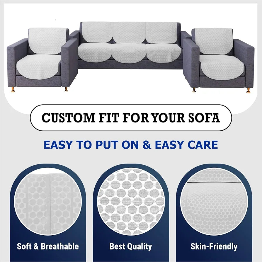 Kuber Industries Dot Sofa Slipcover Set 5-Seater Sofa Cover for Home Decor White