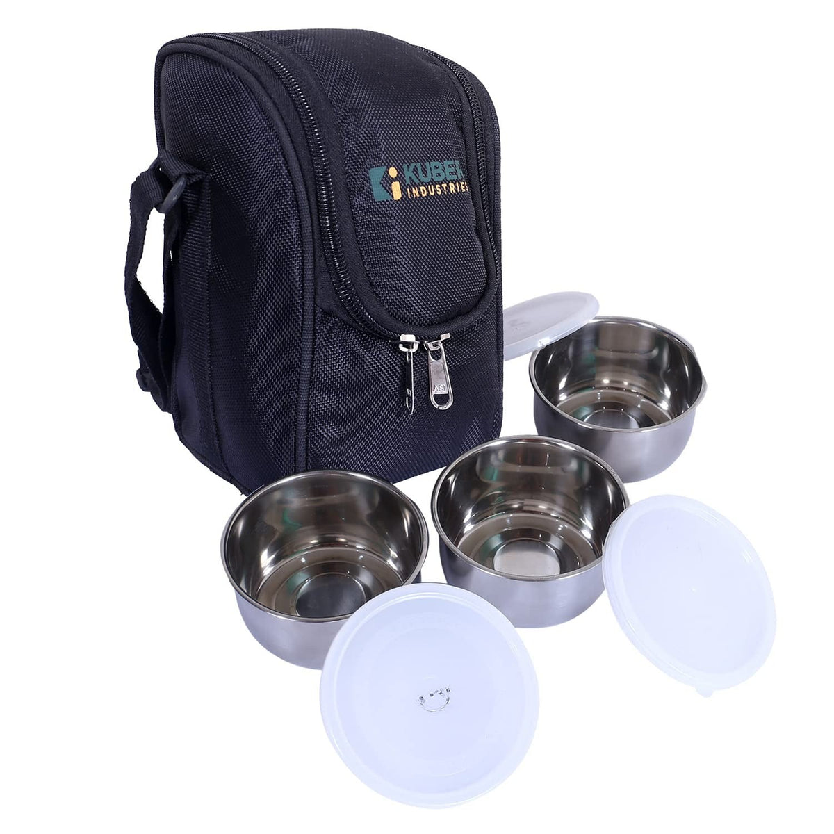 Homestic Canvas Lunch Box | 3 SS Insulated Containers | Adjustable Straps | Zipper | Black