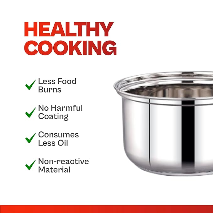 Praylady Stainless Steel 3 Ply Base Sauce Pan with Glass Lid Delight Series 18 Cm Dia Capacity 1.8 Litre Silver