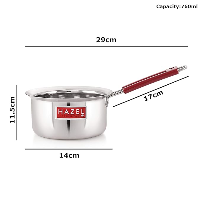 Hazel Stainless Steel Milk Saucepan Tea Pan with Fixed Rubber Grip Handle 760 Ml Silver