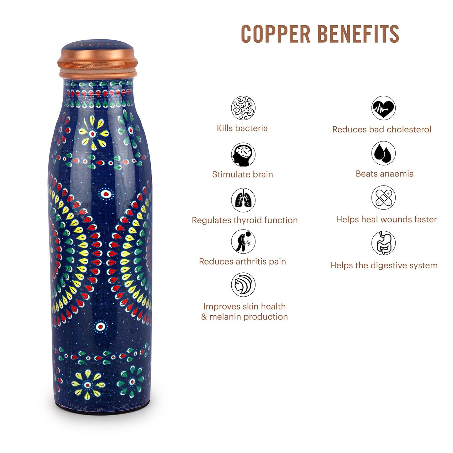 Cello Cop-pura Good Earth Copper Water Bottle | 1000ml | Mandala