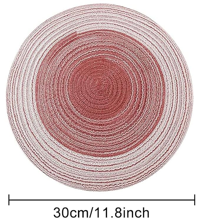 Spatlus Jute Placemats Set of 4 Heat Resistant Round Place Mats Natural Dining Table Red