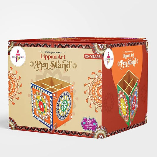 Kalakaram Make Your Own Lippan Art Pen Stand | Pen Stand Canvas for Adults and Kids | Craft Diy Kit for Kids | Traditional Painting Kits